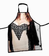 Charger l'image dans la galerie, Tablier drôle de cuisine ou travaux - pour adulte - écoresponsable - femme  en nuisette noir et beige