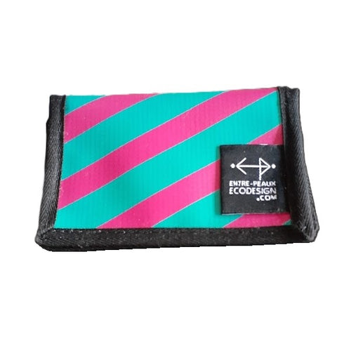 Portefeuille unisexe avec poche de monnaie - écoresponsable - turquoise rayé rose