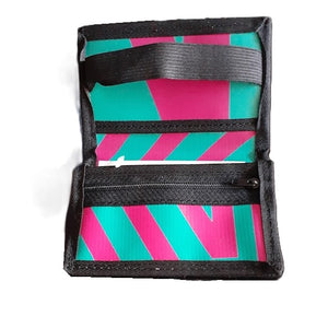Portefeuille unisexe avec poche de monnaie - écoresponsable - turquoise rayé rose