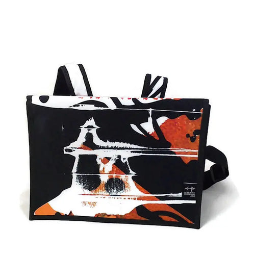 Sac à dos format moyen - marbré noir, blanc et orange