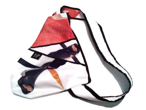 sac à dos format petit - blanc, noir et orangé