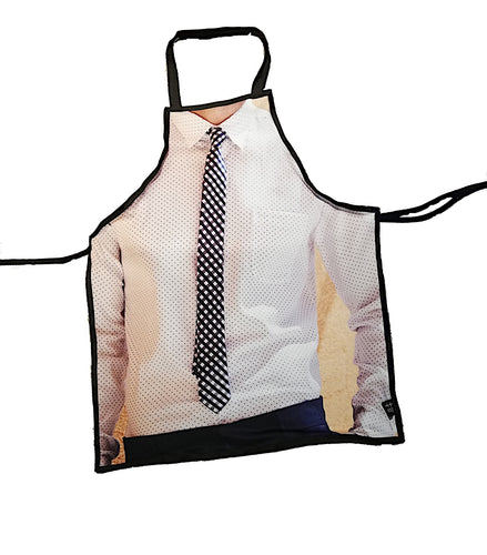 Tablier drôle de cuisine ou travaux - pour adulte - écoresponsable - homme chemise blanche à pois