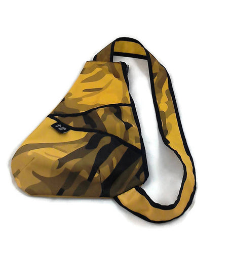 sac à dos format petit - jaune moutarde et noir - style camouflage