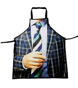 Tablier drôle de cuisine ou travaux - pour adulte - écoresponsable - homme veston carreaux cravate lignée
