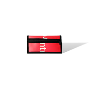 Portefeuille (GRAND) avec poche de monnaie - écoresponsable - rouge texte et logo Montréal blanc